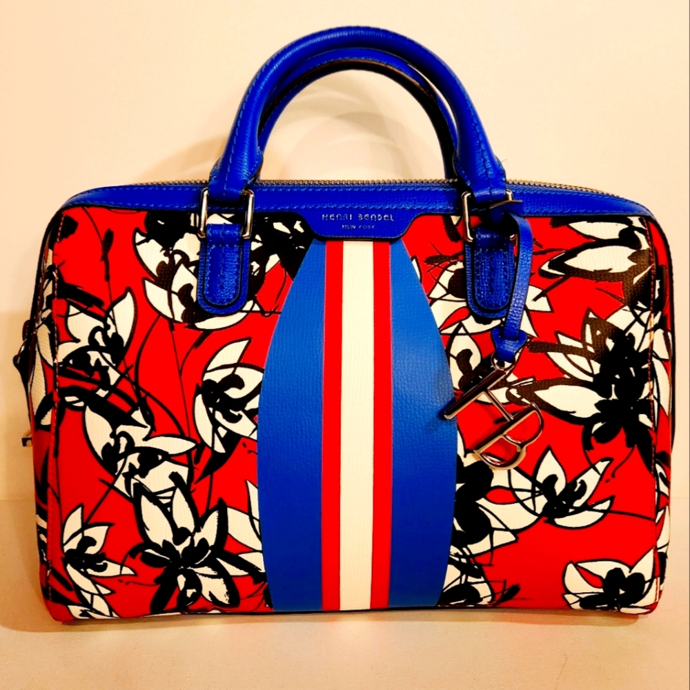 Henri Bendel Red and Blue Floral Satchel